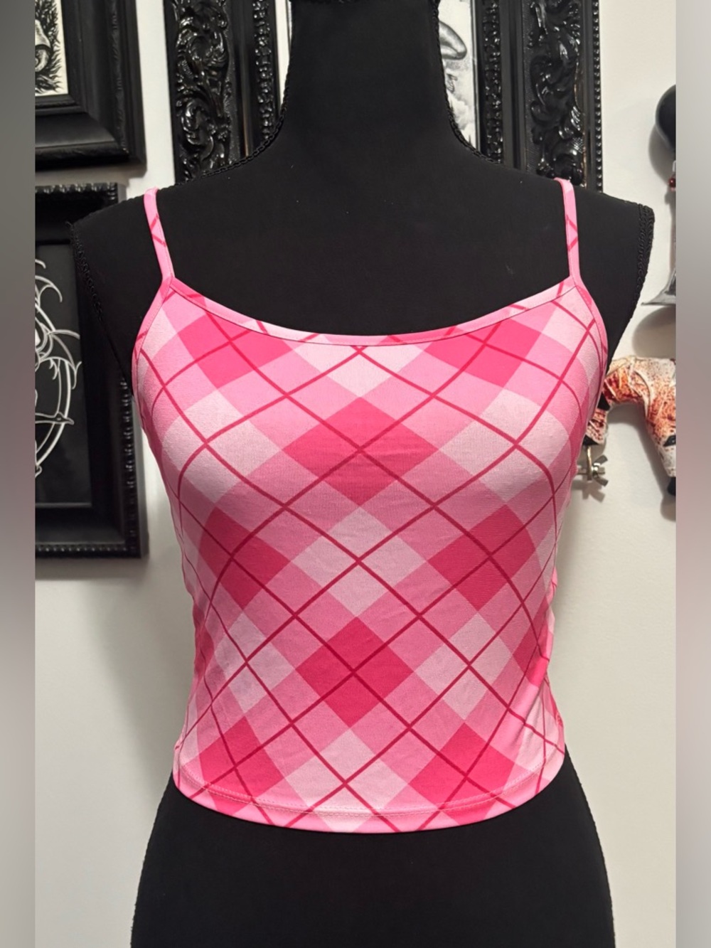 NWT Dolls Kill / Club Exx Pink Diva Especially Gifted Plaid Tank Top